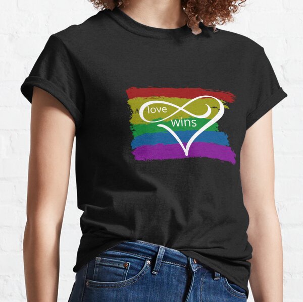 Love wins polyamory infinity heart and rainbow slogan Classic T-Shirt