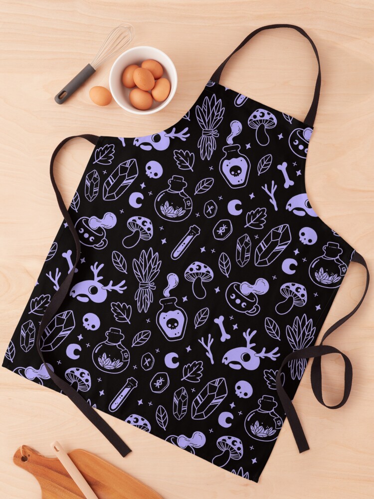 Thumbnail 1 of 6, Apron, Witchy Ingredients // Black and Purple | Nikury designed and sold by nikury.