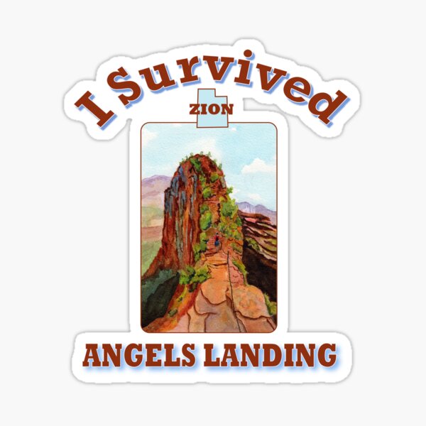 Vista previa del artículo con la obra «Sobreviví a Angels Landing, Parque Nacional Zion», diseñado y vendido por MMc Buck.