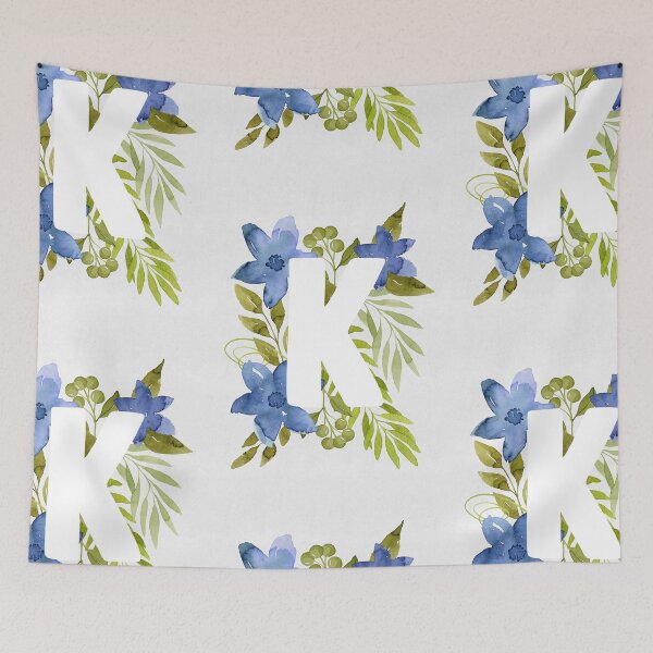 Item preview, Letter K in blue watercolor flowers and leaves. Floral monogram. designed and sold by helga-wigandt.