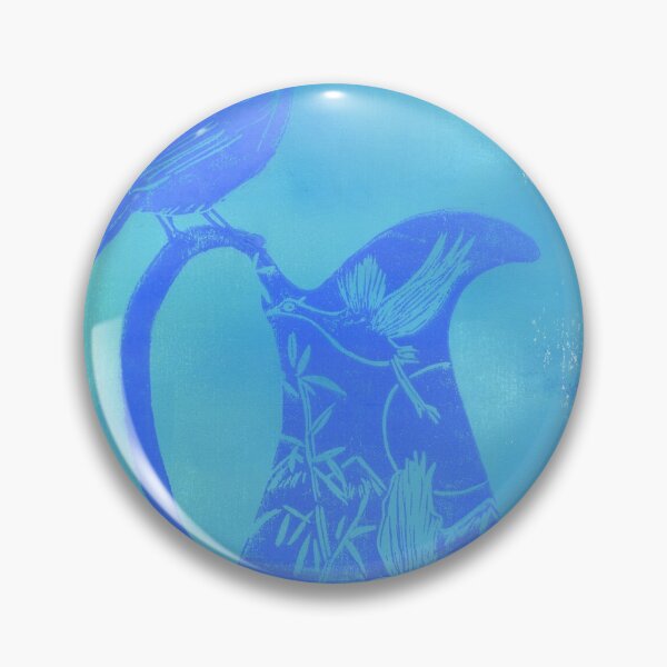 Item preview, bird on china vase in blue: linoprint designed and sold by kosarandrea.