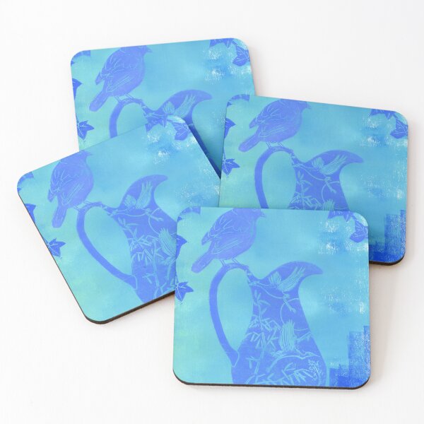 Item preview, bird on china vase in blue: linoprint designed and sold by kosarandrea.