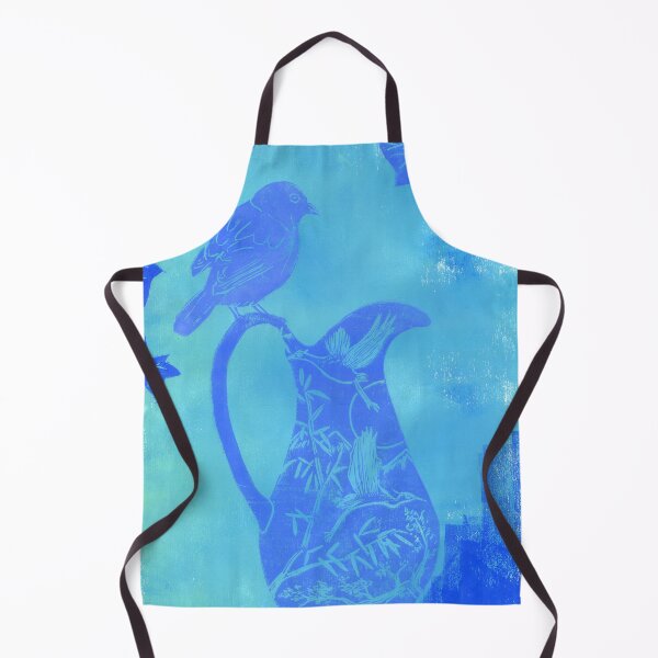 Item preview, bird on china vase in blue: linoprint designed and sold by kosarandrea.