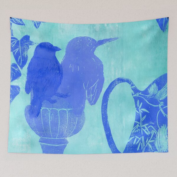 Item preview, blue birds: linoprint designed and sold by kosarandrea.