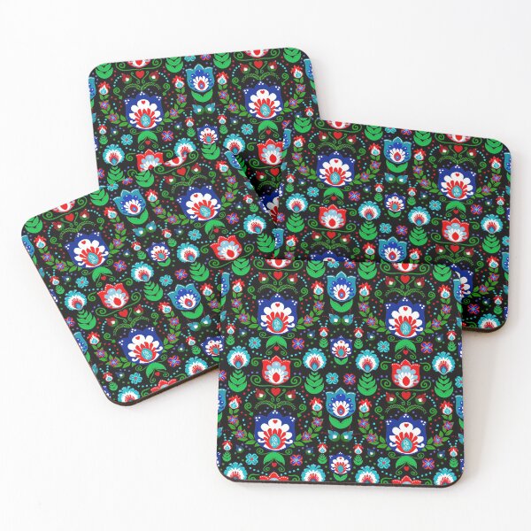 Item preview, Folk Art Flowers on Black designed and sold by KrisInStitches.