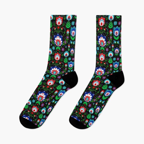 Item preview, Folk Art Flowers on Black designed and sold by KrisInStitches.