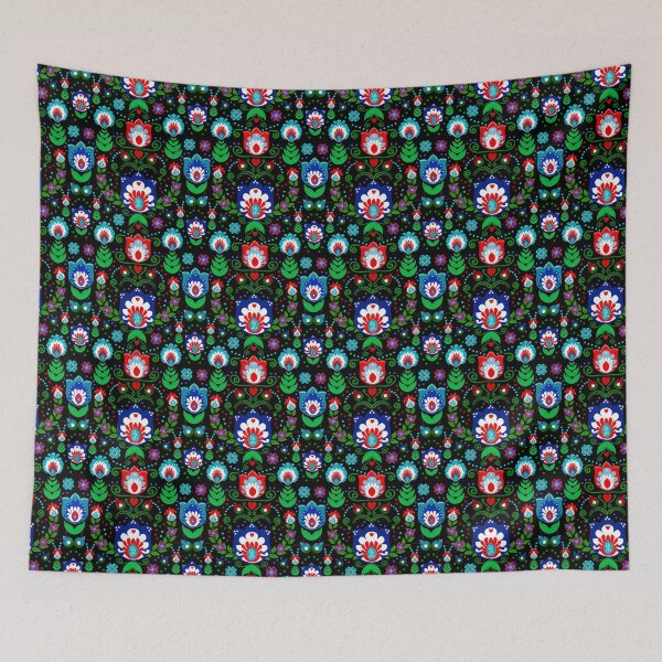 Item preview, Folk Art Flowers on Black designed and sold by KrisInStitches.