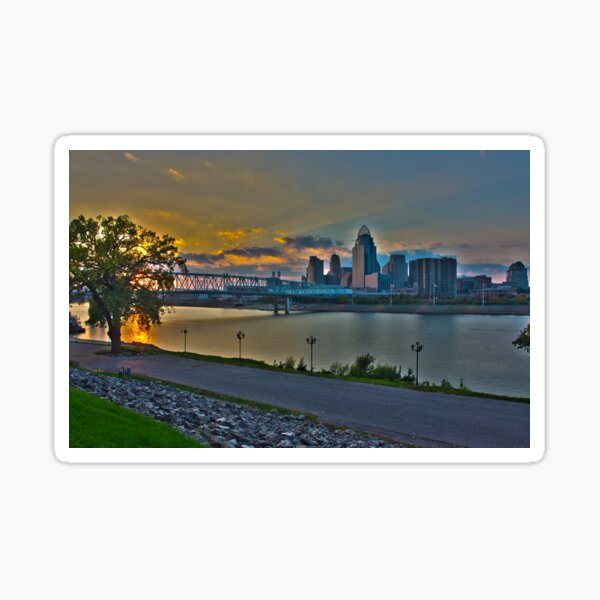 Cincinnati Skyline in HDR at Dusk Sticker