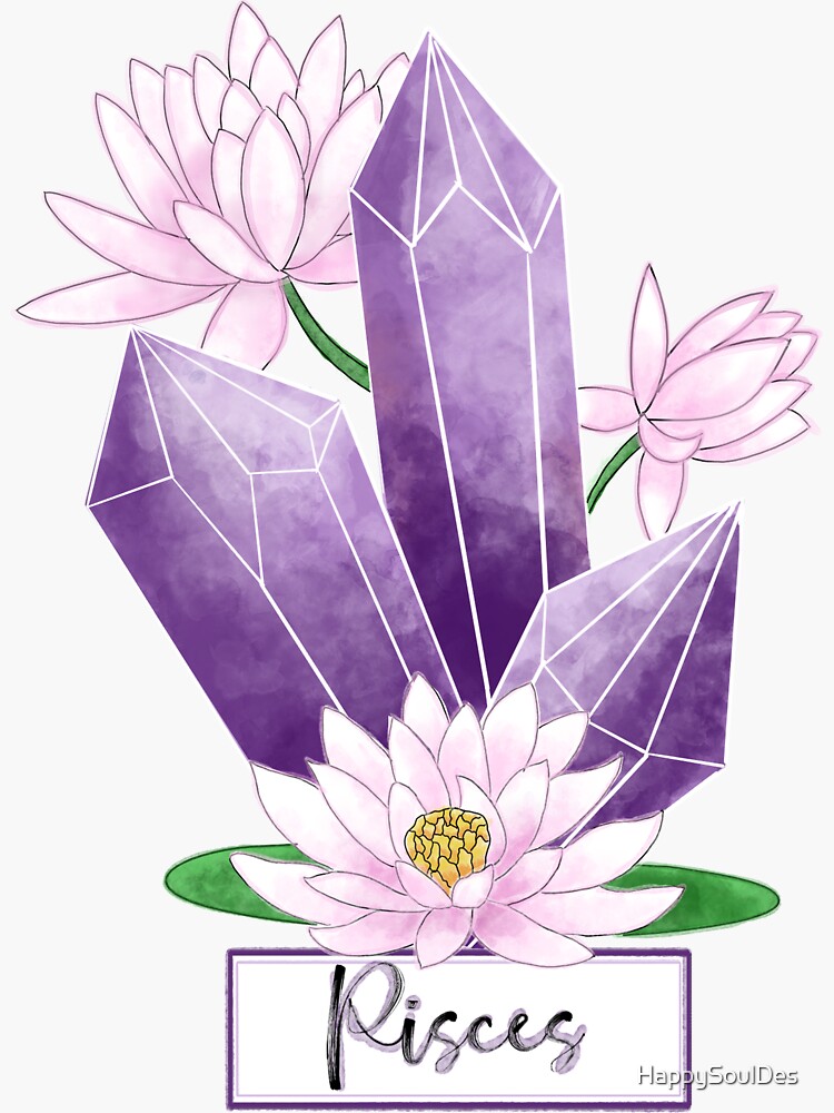 "Pisces Birthstone & Birth flower" Sticker for Sale by HappySoulDes