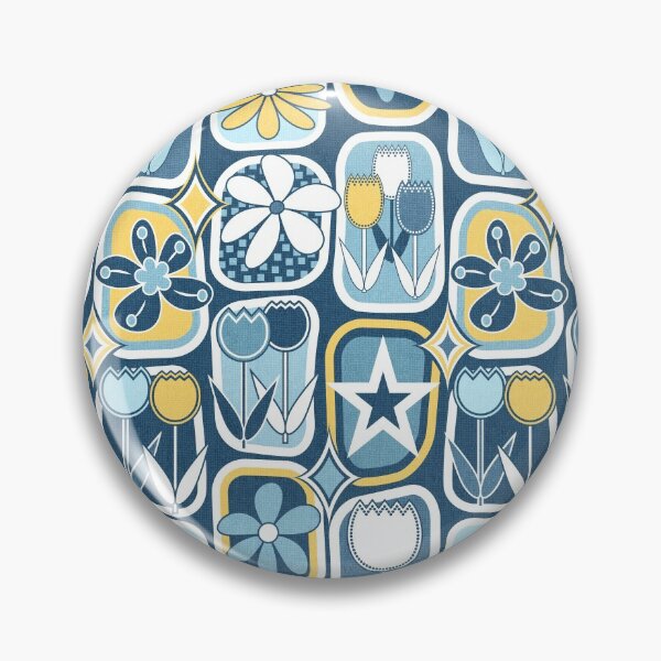 Item preview, Mid Century Modern Flowers in Rounded Boxes V1 // Slate Blue, Denim Blue, Yellow and White designed and sold by Elsy's Art.