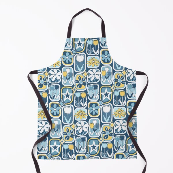 Item preview, Mid Century Modern Flowers in Rounded Boxes V1 // Slate Blue, Denim Blue, Yellow and White designed and sold by Elsy's Art.