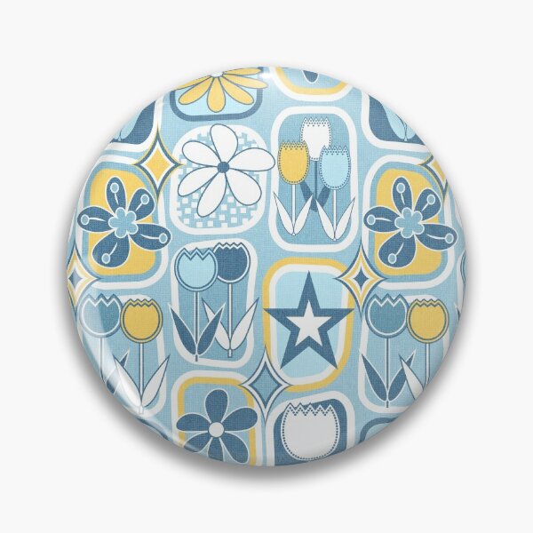 Item preview, Mid Century Modern Flowers in Rounded Boxes V2 // Slate Blue, Denim Blue, Yellow and White designed and sold by Elsy's Art.