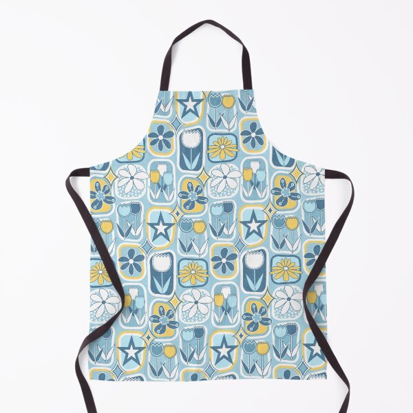 Item preview, Mid Century Modern Flowers in Rounded Boxes V2 // Slate Blue, Denim Blue, Yellow and White designed and sold by Elsy's Art.