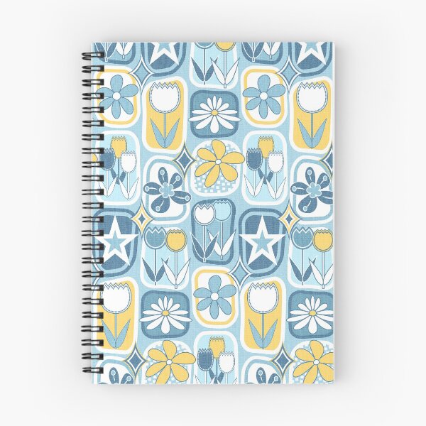 Item preview, Mid Century Modern Flowers in Rounded Boxes V3 // Slate Blue, Denim Blue, Yellow and White designed and sold by Elsy's Art.