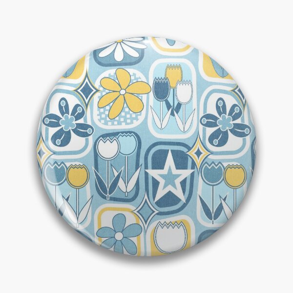 Item preview, Mid Century Modern Flowers in Rounded Boxes V3 // Slate Blue, Denim Blue, Yellow and White designed and sold by Elsy's Art.