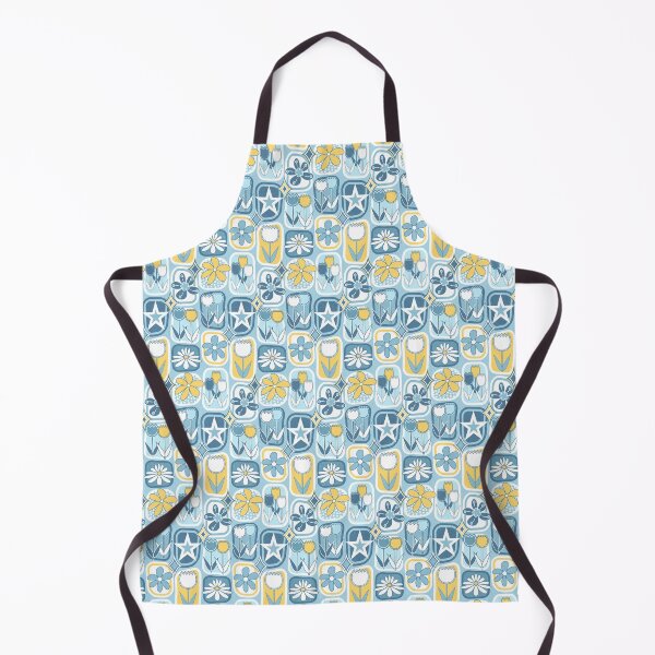 Item preview, Mid Century Modern Flowers in Rounded Boxes V3 // Slate Blue, Denim Blue, Yellow and White designed and sold by Elsy's Art.
