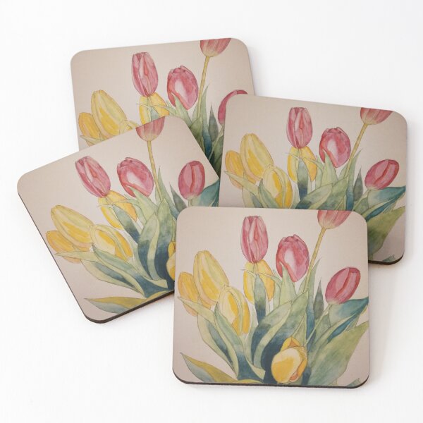 Item preview, Tulips in pink and yellow watercolour with their leaves.  designed and sold by esvb.