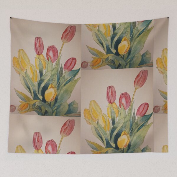 Item preview, Tulips in pink and yellow watercolour with their leaves.  designed and sold by esvb.