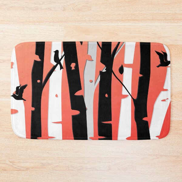 Item preview, Birch trees and birds in black, grey and white with Red background designed and sold by Jennykies.