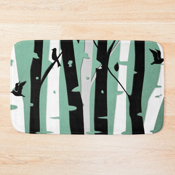 Item preview, Birch trees and birds in black, grey and white with Green background designed and sold by Jennykies.