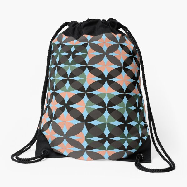 Geometric dark orangish pattern #geometric #orange #emerald #blue #mosaic Drawstring Bag