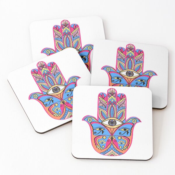 Item preview, Zen Art | Hamsa Hand Blue Coral Pink designed and sold by Old Urban Farmhouse Design Studio.