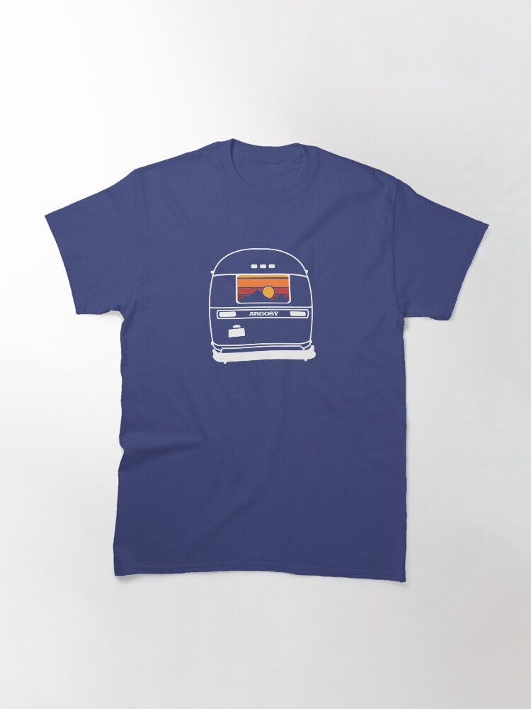 Thumbnail 2 of 7, Classic T-Shirt, 1970's Retro Vintage Argosy Camper Sunset in Mountains designed and sold by shelley tumlin.