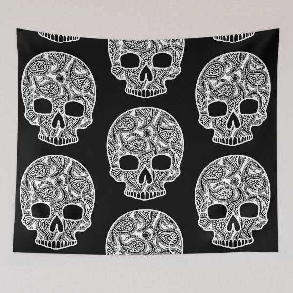 Item preview, Paisley Sugar Skull White Floral Design Day of the Dead Dia De Los Muertos Mardi Gras Sugar Skull (m) designed and sold by OopteesLydia.
