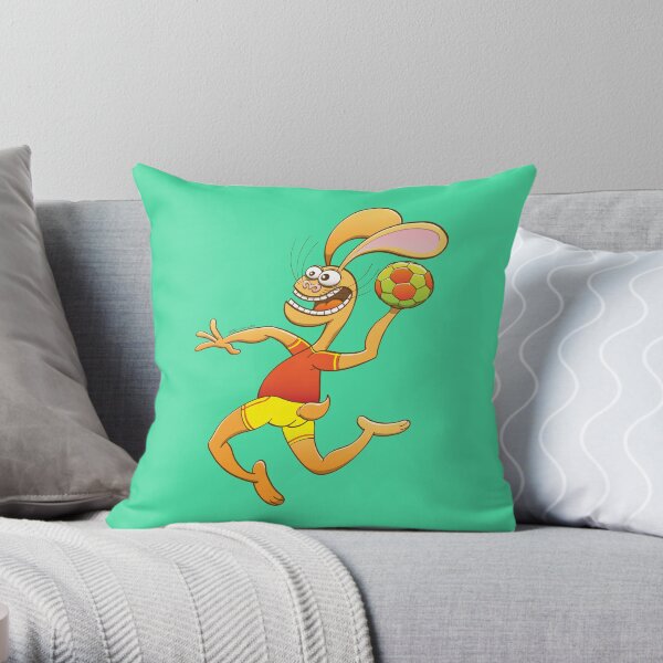 Brave hare playing handball Throw Pillow