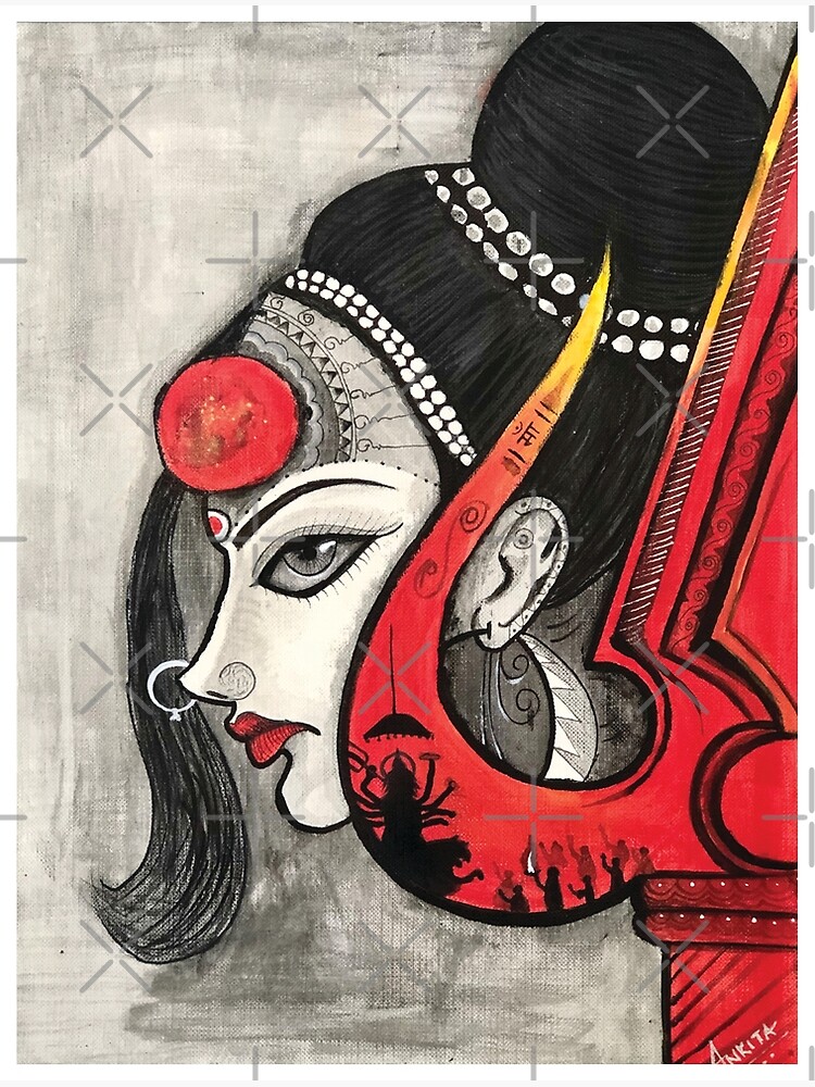 TRIOHOMES - Navratri Goddess Durga Theme Framed Hand Made Wall Paintings  with Frame For Living Room Bedroom Office Home Wall Decor | Goddess Durga  Sketch Framed Wall Art Painting | Size (A4)(Pattern-3) :