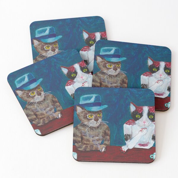 Item preview, Edward Hopper style cat couple designed and sold by evelyn-at-work.