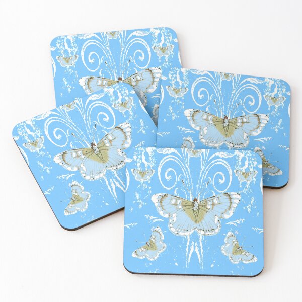 Item preview, ABSTRACT BLUE BUTTERFLIES WHITE SCROLL ART designed and sold by sharlesart.