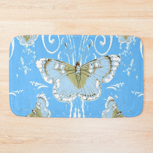 Item preview, ABSTRACT BLUE BUTTERFLIES WHITE SCROLL ART designed and sold by sharlesart.