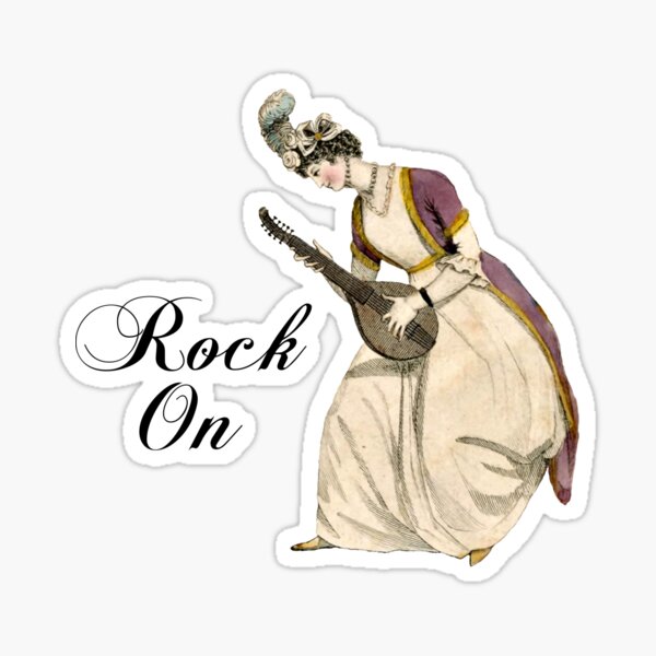 Regency Era Fashion Print Lady Playing Lute Music Rock and Roll Sticker