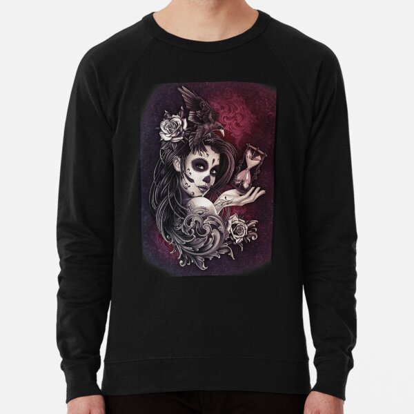 Girl Floral Sugar Skull Art Lightweight Sweatshirt