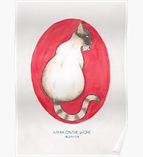 Haruki Murakami's Kafka on the Shore // Illustration of a Siamese Cat with a Fish in her Mouth in Pencil and Watercolour Poster
