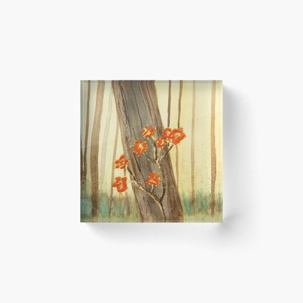 Orange Flowers Painting Acrylic Block