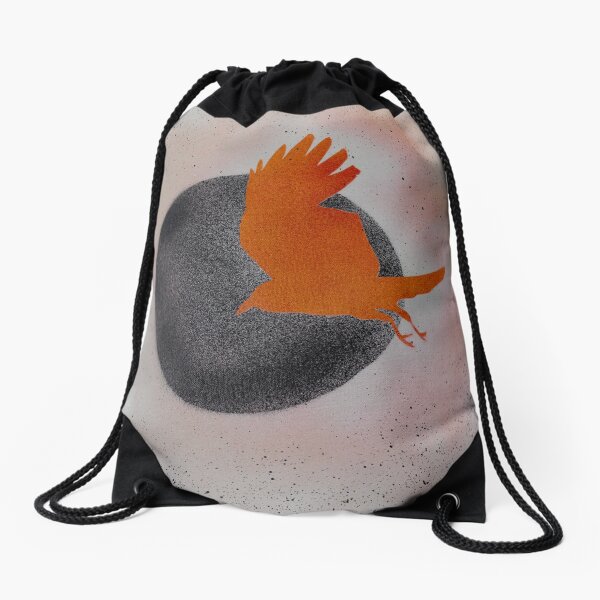 Raven on Black Moon Black Stars Drawstring Bag