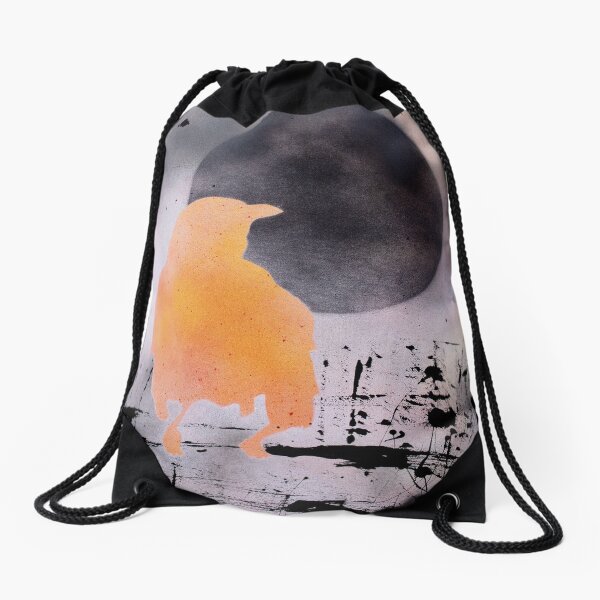 Black Moon Raven Drawstring Bag