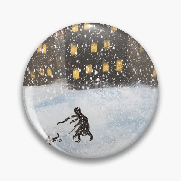 Artikelvorschau, A man walks with a dog in winter during a blizzard. City landscape. Digital. Cute illustration for the decor and design of posters, postcards, prints, stickers, invitations, textiles and stationery. entworfen und verkauft von Yovin11.