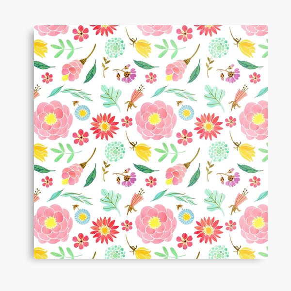 Pastel pink flowers blossom pattern Metal Print