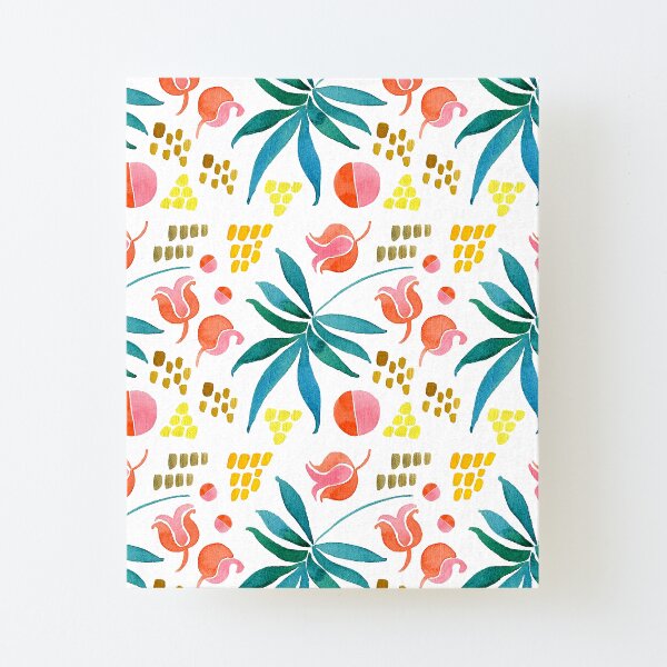 Green leaves red flowers abstract pattern Canvas Mounted Print
