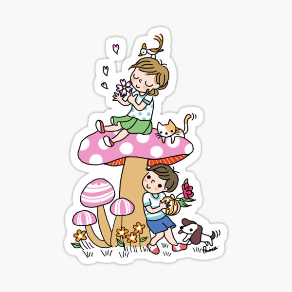 Girl and boy cute mushroom Sticker