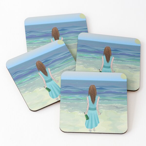 Item preview, Woman Standing in Front of the Ocean with Bottle of Champagne and a Glass designed and sold by ibadishi.