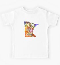 Minnesota US State in watercolor text cut out Kids T-Shirt