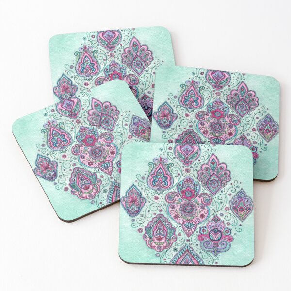 Item preview, Indian Summer in turquoise and pink designed and sold by SarahTravisArt.