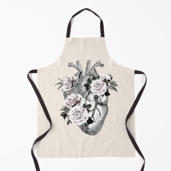 Item preview, Human heart illustration art, pink roses and leaves, vintage effect designed and sold by Collagedream.