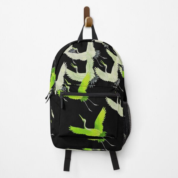 Item preview, YELLOW GREEN CHARTREUSE WHITE FLYING CRANES IN BLACK Japanese Pattern designed and sold by BulganLumini.