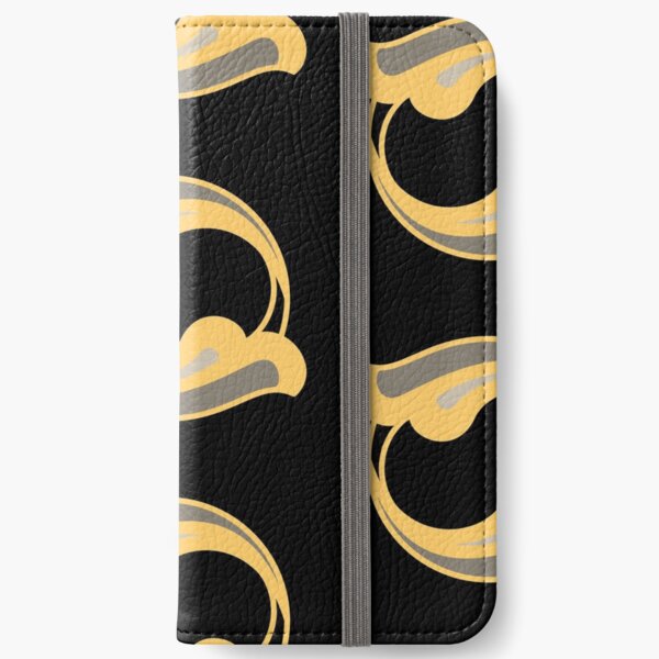 Dessin d'une vague Yin Yang style Art Nouveau doré noir gris Étui portefeuille iPhone