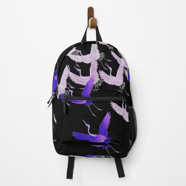 Item preview, BLUE PINK WHITE FLYING CRANES IN BLACK Japanese Pattern designed and sold by BulganLumini.
